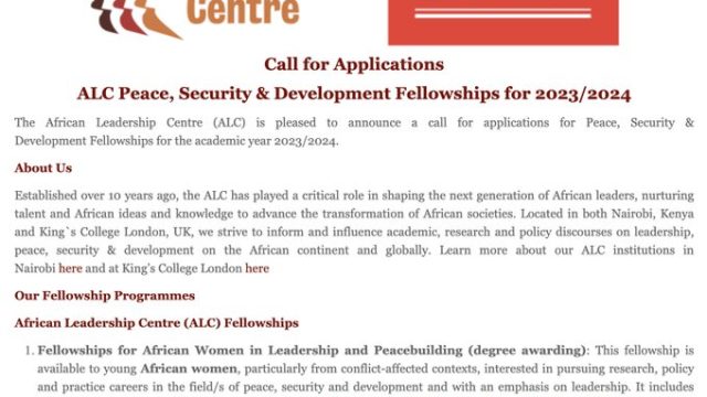 ALC Peace, Security and Development Fellowship for African Scholars 2023/24