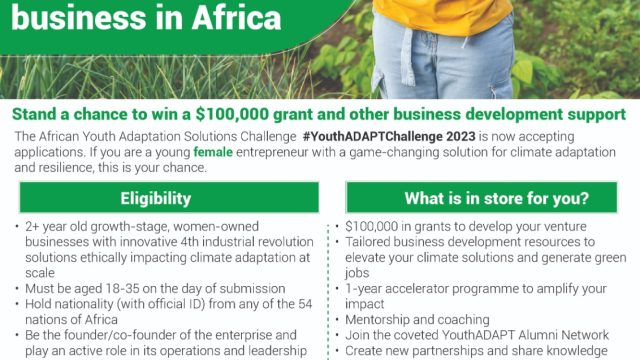 UPTO USD 100,000 GRANT AVAILABLE: Apply for this YouthADAPT Challenge 2023: Scaling Up Gender-Responsive Youth Innovations for Climate Action