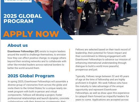 FULLY FUNDED TO THE U.S.A: Apply for the 2025 Einsenhower Fellowships Global Program for youth professionals