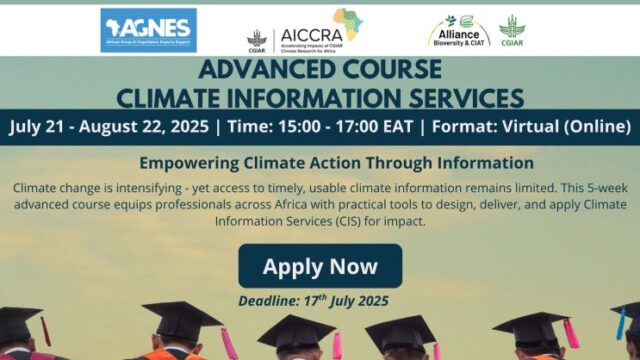 Apply now for the Advanced Training on Climate Information Services Organized by AGNES AFRICA