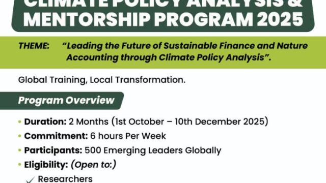 MENTORSHIP: Apply for the 2025 Global Green Finance Hub Climate Policy Analysis and Mentorship Program
