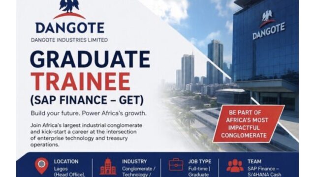 JOB OPPORTUNITY: Apply For The SAP Cash Management Engineer Trainee at  Dangote Industries Limited￼