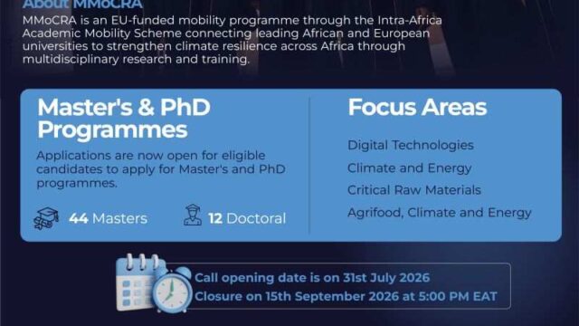 Fully supported by the European Union : Apply for the MMoCRA Intra-Africa Academic Mobility Scholarships 2026