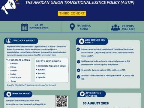 FULLY FUNDED : Apply for the Capacity Strengthening Training on the African Union Transitional Justice Policy (AUTJP) 2026