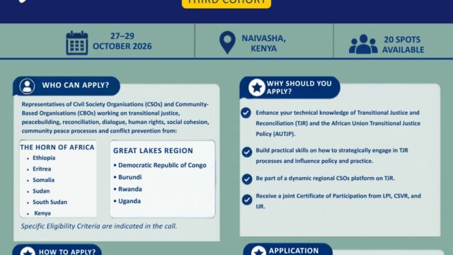 FULLY FUNDED: Apply for the Capacity Strengthening Training on the African Union Transitional Justice Policy (AUTJP) 2026 for Civil Society & Community Organisations