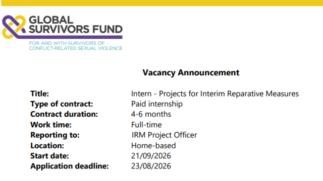Global Survivors Fund Internship 2026 for Master’s Students (Paid Remote Human Rights Internship)