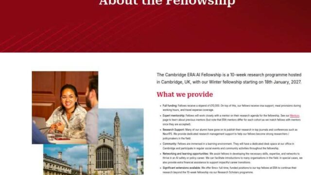 FULLY FUNDED : Apply for the Cambridge ERA:AI Fellowship Winter 2027