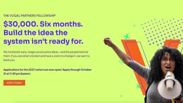 Each fellow receives a $30,000 lump-sum award  : Apply for the Voqal Partners Fellowship 2027