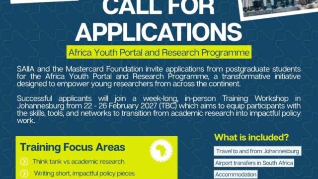 FULLY FUNDED : Apply for the SAIIA Africa Youth Portal and Research Programme 2027