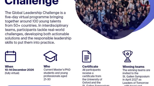 FULLY FUNDED: Apply for the St Gallen Symposium Global Leadership Challenge 2026 for Emerging Young Leaders